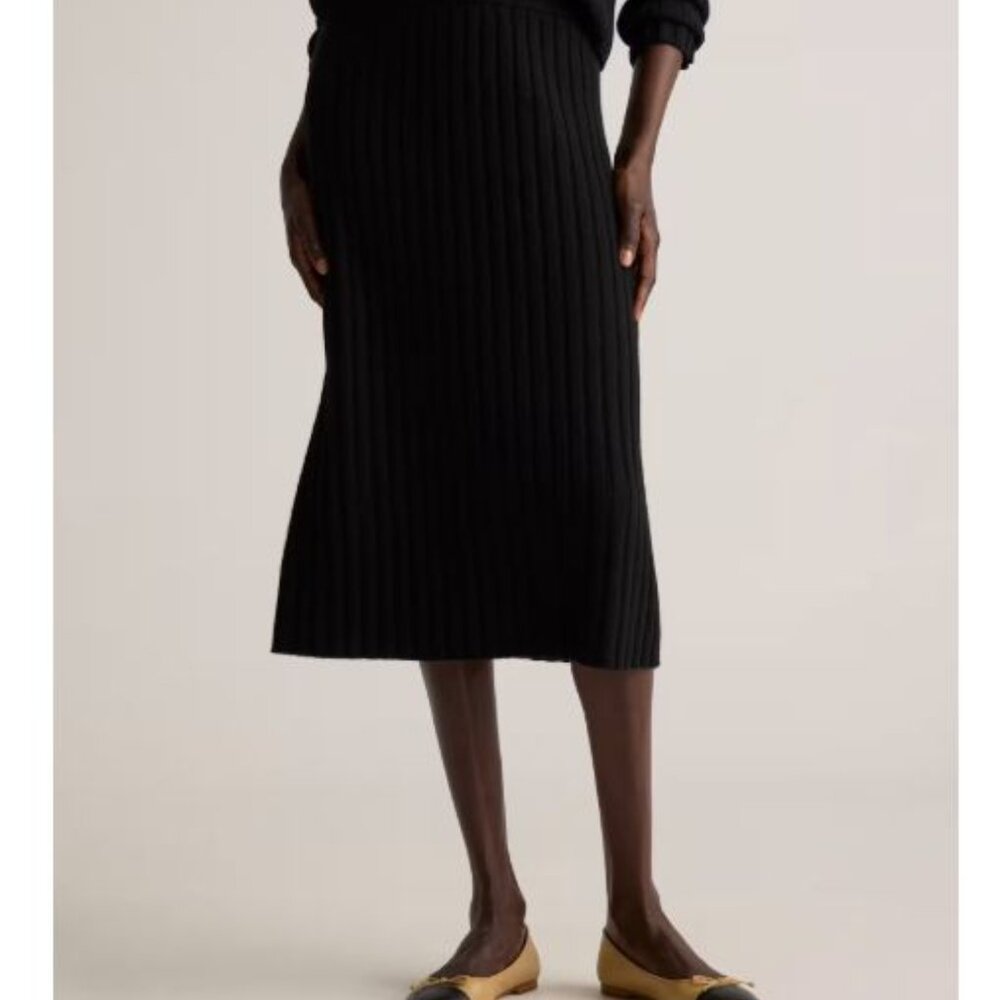 NWT Quince BLACK 100% Mongolian Cashmere Ribbed Midi Skirt Medium